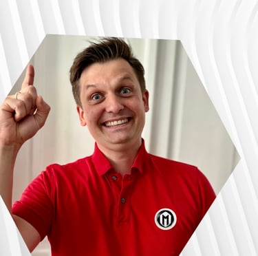 a man with a red shirt and a white shirt