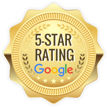 a gold medal badge with the words 5 star rating