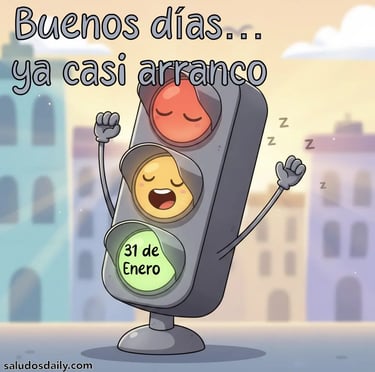semáforo estirándose como si acabara de despertar, con la luz verde apenas encendiéndose suavemente 