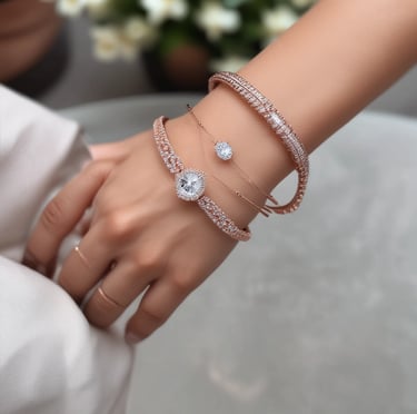 A serene flat lay of ayurmoon jewelry pieces arranged on a gold-toned tray with subtle moon motifs.