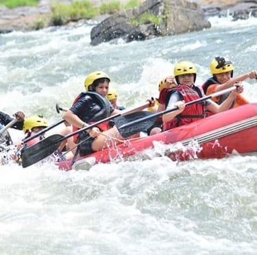 White water rafting is so enjoyable as you are in a team. Don't forget your PPE.
