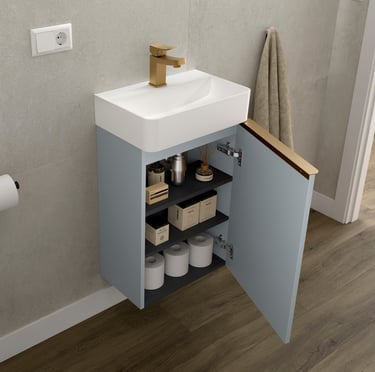 Salgar Aida space saving bathroom vanity in blue fog