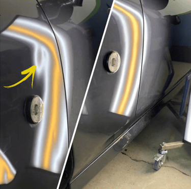 a car with a yellow arrow pointing to the side of the car