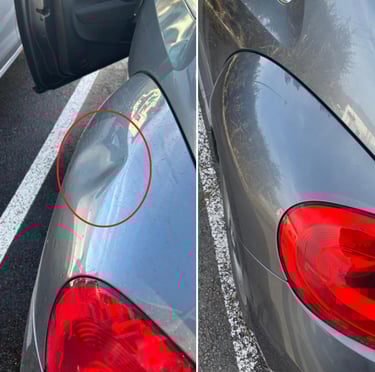 a car with a red circle on the left side of the image