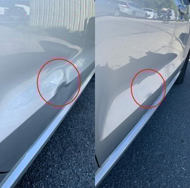 a car with a red circle on the side of it