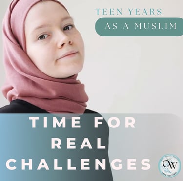 A teenage girl in a pink hijab for a blog post about teen years as a Muslim and real life challenges.
