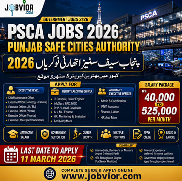 PSCA Lahore Jobs 2026 announcement banner with Executive Officer and Technical positions