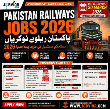 Pakistan Railways Jobs 2026 – Pointsman, Gateman, Technical Staff vacancies
