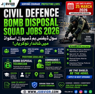 Civil Defence Bomb Disposal Squad Jobs 2026 – Technician, Commando vacancies