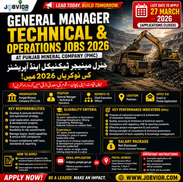 GM Technical & Operations Jobs 2026 – Punjab Mineral Company vacancy