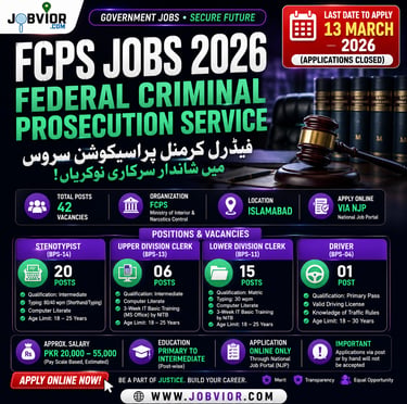FCPS Federal Criminal Prosecution Service Jobs 2026 official advertisement for Islamabad govt posts