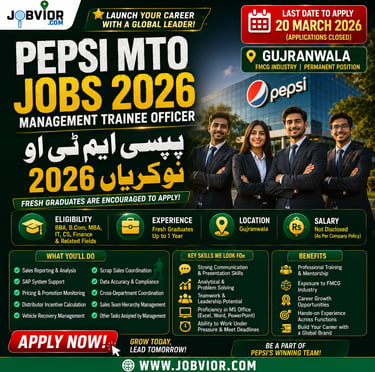 Pepsi MTO Jobs 2026 – Management Trainee Officer vacancy Gujranwala