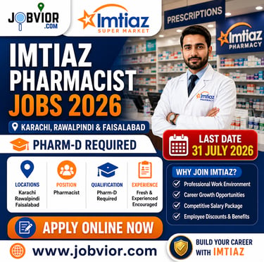 Imtiaz Pharmacist Jobs 2026 Karachi Rawalpindi Faisalabad hiring poster