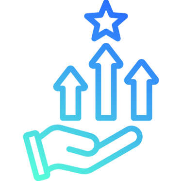 Hand holding three upward arrows with star icon representing competitive advantage and growth