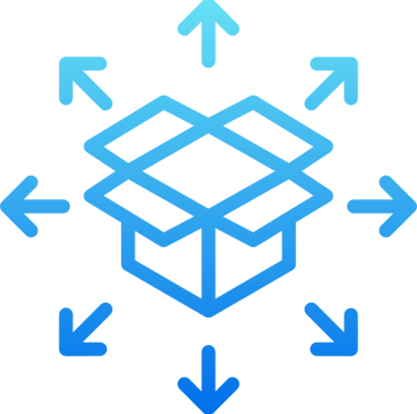 Open box with distribution arrows icon representing product distribution and logistics
