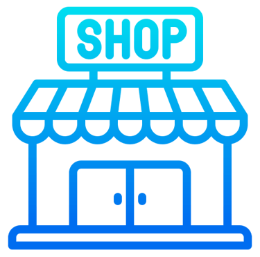 Storefront with 'SHOP' sign icon representing retail business and e-commerce