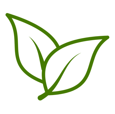A green leaf icon with two leaves in outline style representing nature and ecology.