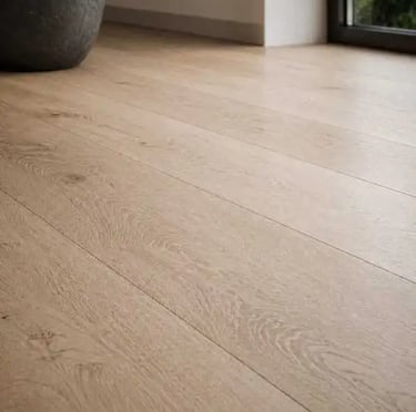 Luxury Kitchen Flooring Ideas | Natural Oak Wood Planks, Matte Finish, Warm Neutral Modern Interior 