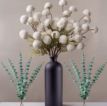 Luxury faux flower centerpiece for dining table, beige and white peonies.