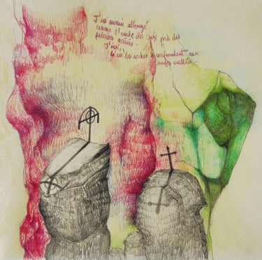 karine-nguyen-van-tham-le temps des regrets, poème illustré, dessin et huile sur papier