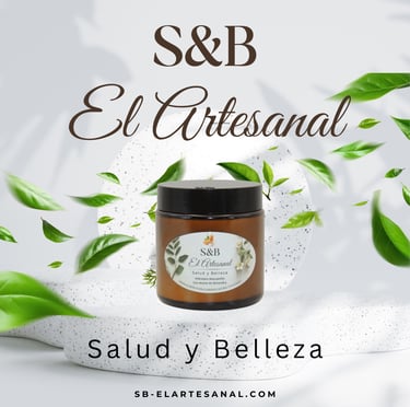 S&B El Artesanal natural chamomile and almond oil body moisturizer in a glass jar with green leaves.