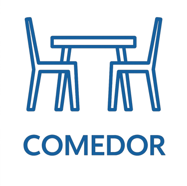 Ícono azul que representa comedor con dos sillas, imagen ilustrativa