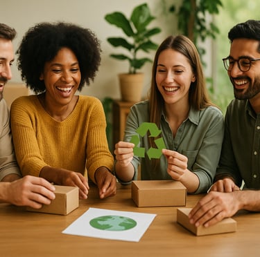 equipo de marketing verde trabajando en una estrategia para una marca consciente