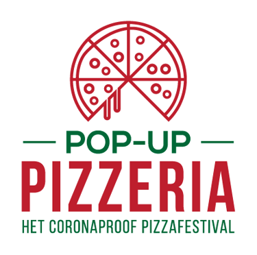 Pizza logo with stylized slice and “POP-UP PIZZERIA” text