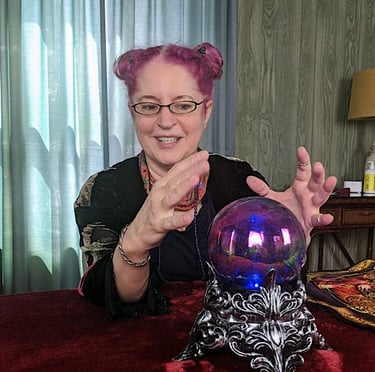 Renee gazing at beautiful crystal ball!
