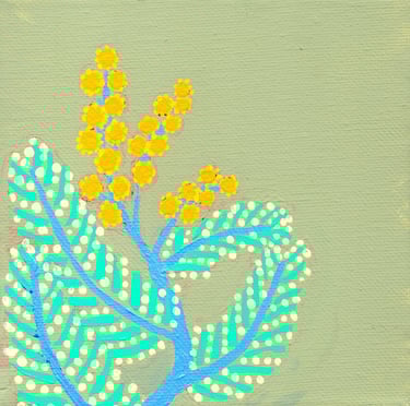 a painting of a wattle tree with flowers on it