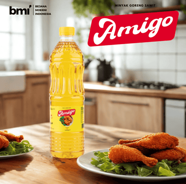 Minyak goreng Amigo 1 liter, minyak goreng jernih dengan harga terjangkau untuk masakan sehari-hari.