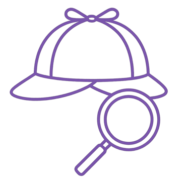 curiosity icon depicting a Sherlock Holmes style hat and magnifying glass
