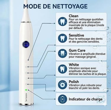 Présentation des programmes de la brosse à dents sonique Aquolab hygiene-precision.com
