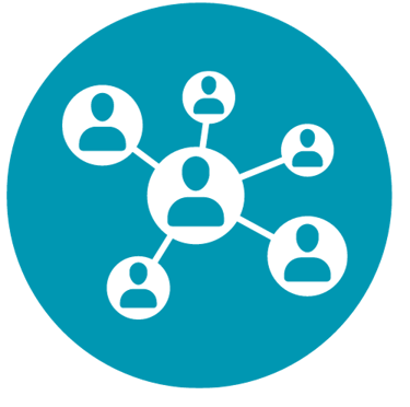 une icône arrondie avec l'image d'un réseau d'individus