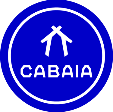 Official Cabaia logo featuring white brand text and a hut icon on a circular blue background.