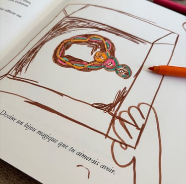 Dessin d’enfant inspiré du livre Kaïa et les animaux de la forêt enchantée – création artistique enf