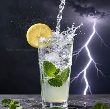 Água gás limão Torre: bebida efervescente hortelã raio despertar clareza purificação mudança faísca