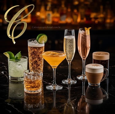 Bebidas C: caipirinha cachaça cerveja champagne cosmopolitan café irlandês curaçao cuba libre cognac bar sofisticado escuro