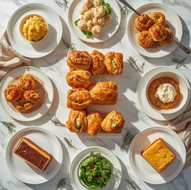 Pratos Letra E culinária: empada escondidinho espetinho esfiha éclair espinafre empadão mesa clara elegante receitas