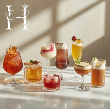 Bebidas H: hurricane hennessy horchata hot toddy hibisco honey hot chocolate hugo hidromel health shake bar claro elegante