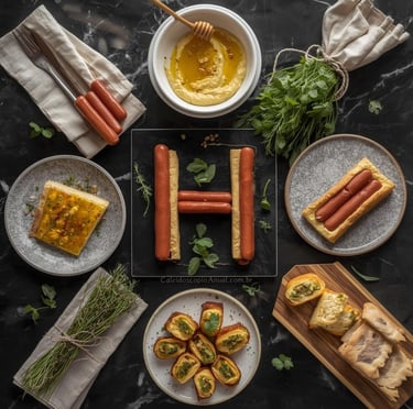 Pratos Letra H culinária: hambúrguer hummus mel hash browns hojaldre pão caseiro ervas mesa clara elegante receitas