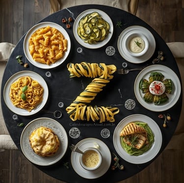 Pratos Letra Z culinária: ziti abobrinha zaatar zabaione zander zongzi raspas cítricos zeppole mesa clara elegante receitas