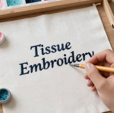 Close-up of delicate floral embroidery lace in soft cream tones.