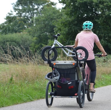 Thule-Fahrradanhaenger-Laufrad-Kinderfahrrad-Befestigung-Halterung-Spazieren-Woom-Early Rider-Pucky
