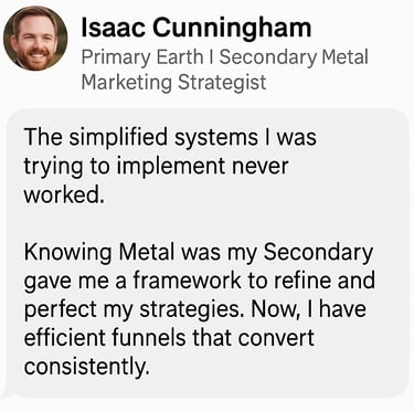 Testimonial Earth + Metal Archetype: A marketing strategist shares their success of their funnels by refining their framework