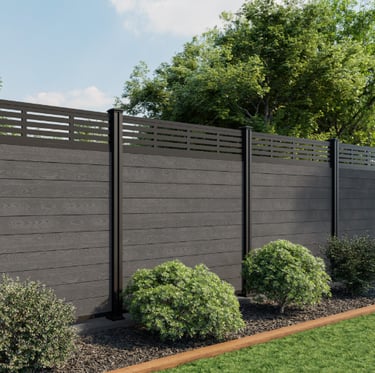 a dark composite fence that is great for compost