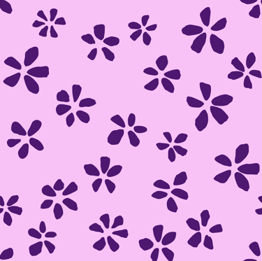 A seamless pattern with abstract purple flowers on a light purple background.