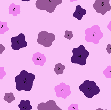A seamless pattern with small different shades of purple flowers on a light purple background.