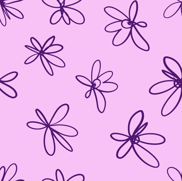 A seamless pattern featuring purple flowers in one line style on a light purple background.