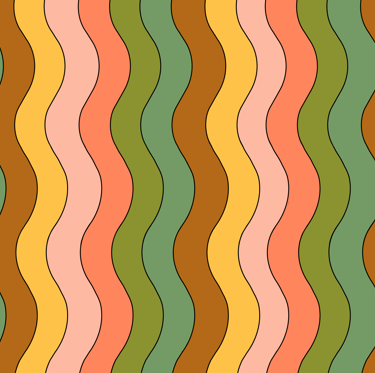 A seamless pattern with wavy lines in shades of green, brown, yellow & peach.